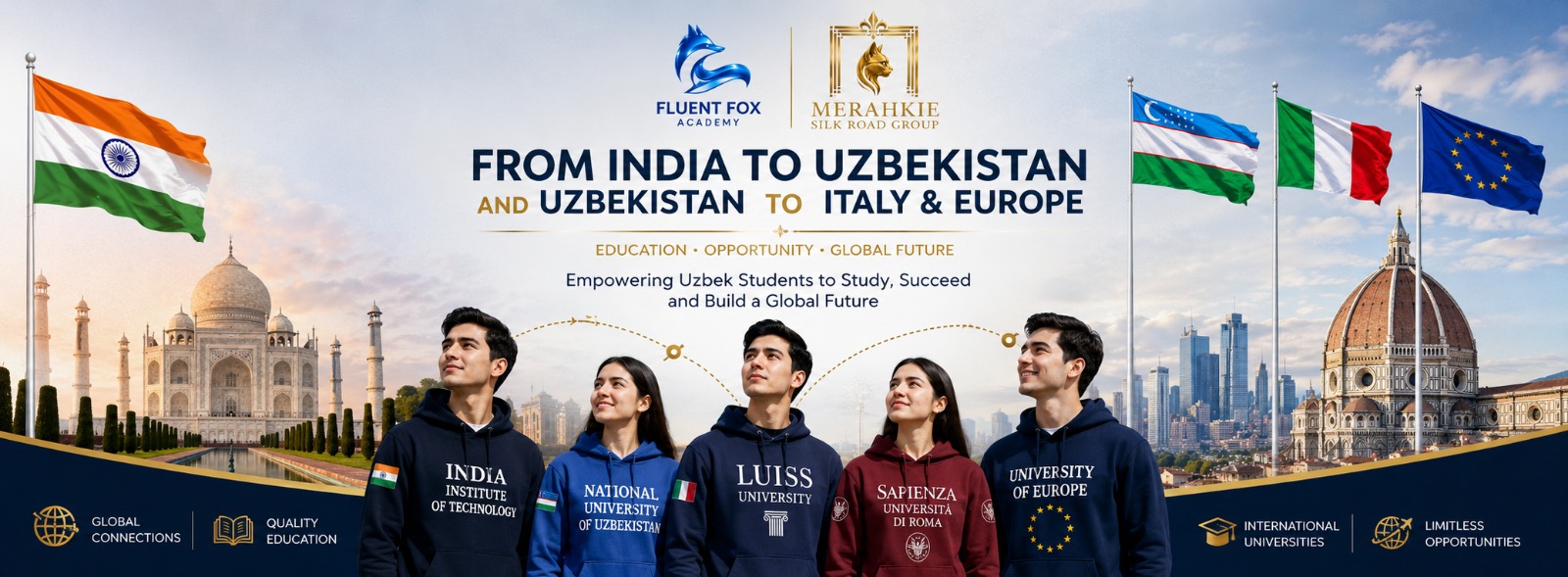 Students pursuing study abroad opportunities from India to Uzbekistan and onward to Europe for higher education and global career growth