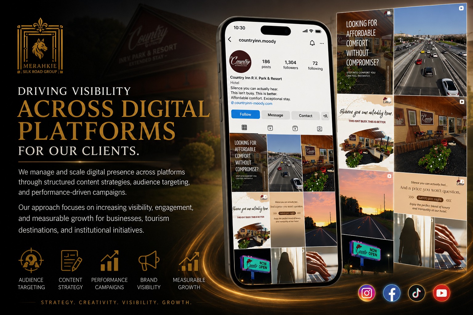 Digital marketing strategy increasing brand visibility across websites, search engines, social media platforms, online advertising, and digital channels.